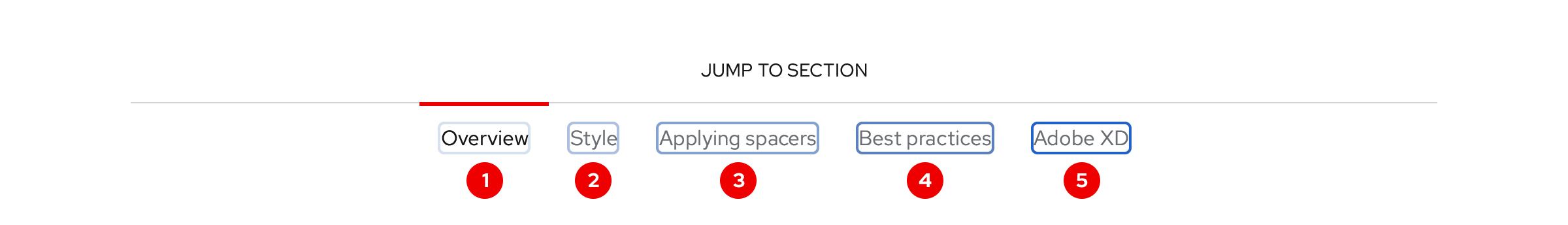 Horizontal jump links, light theme, tab order