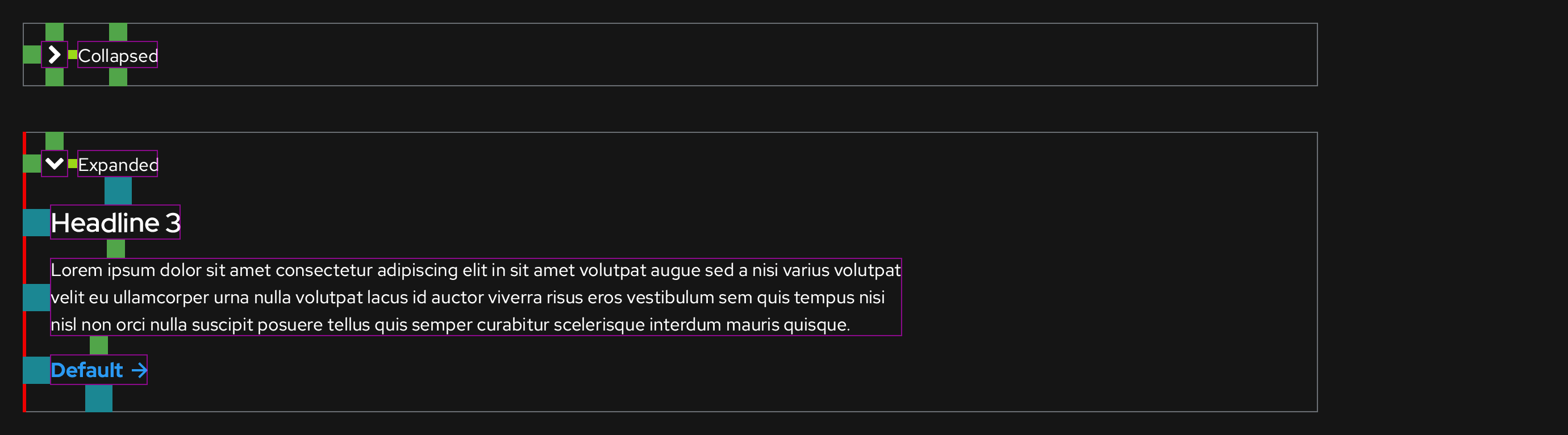Disclosure, desktop, dark theme, spacing
