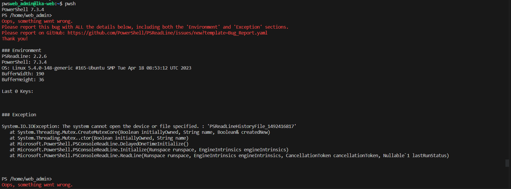 android flutter... "Cannot find PSReadLineHistoryFile_1492416817" on ubuntu after ...