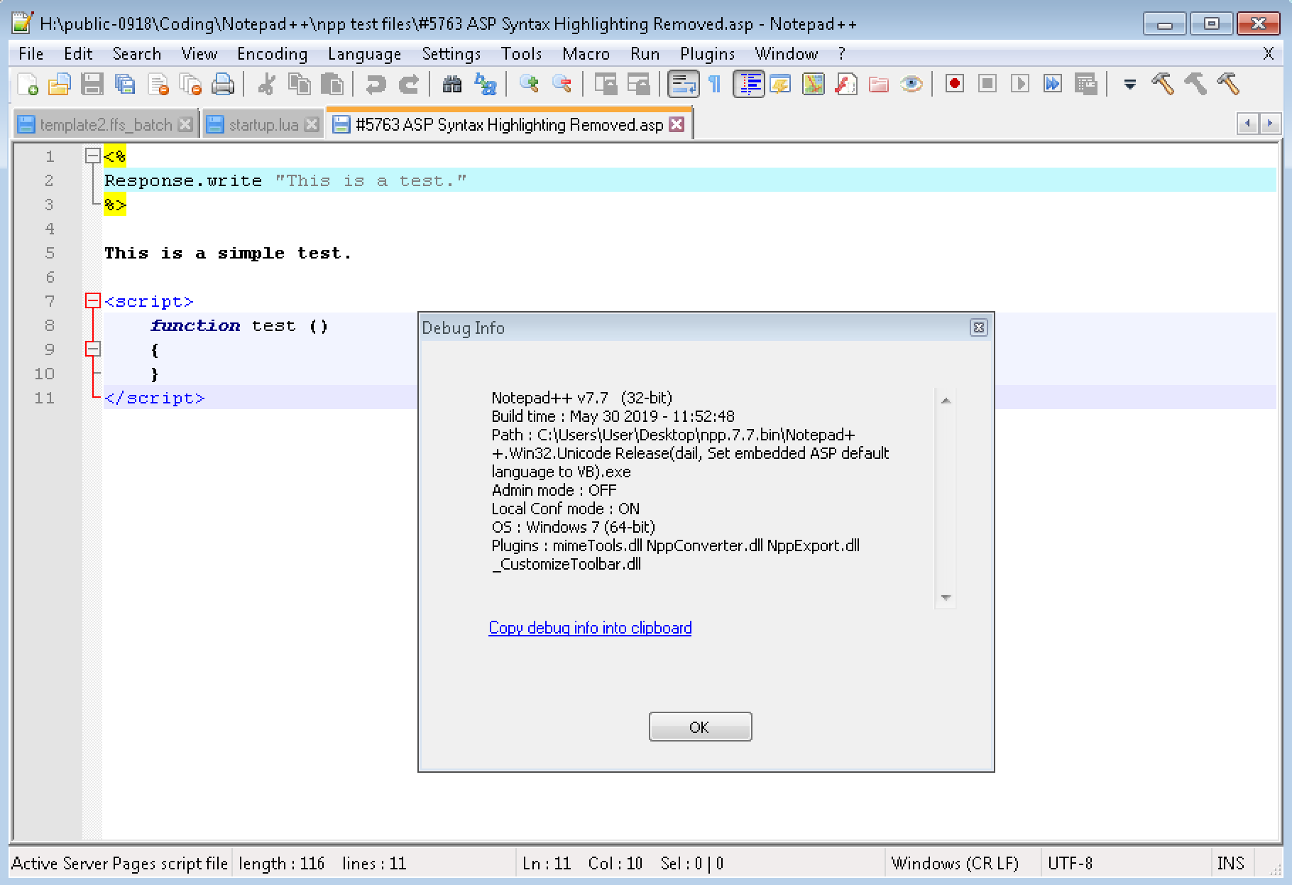 ASP Syntax Highlighting Removed · Issue 5763 · notepadplusplus