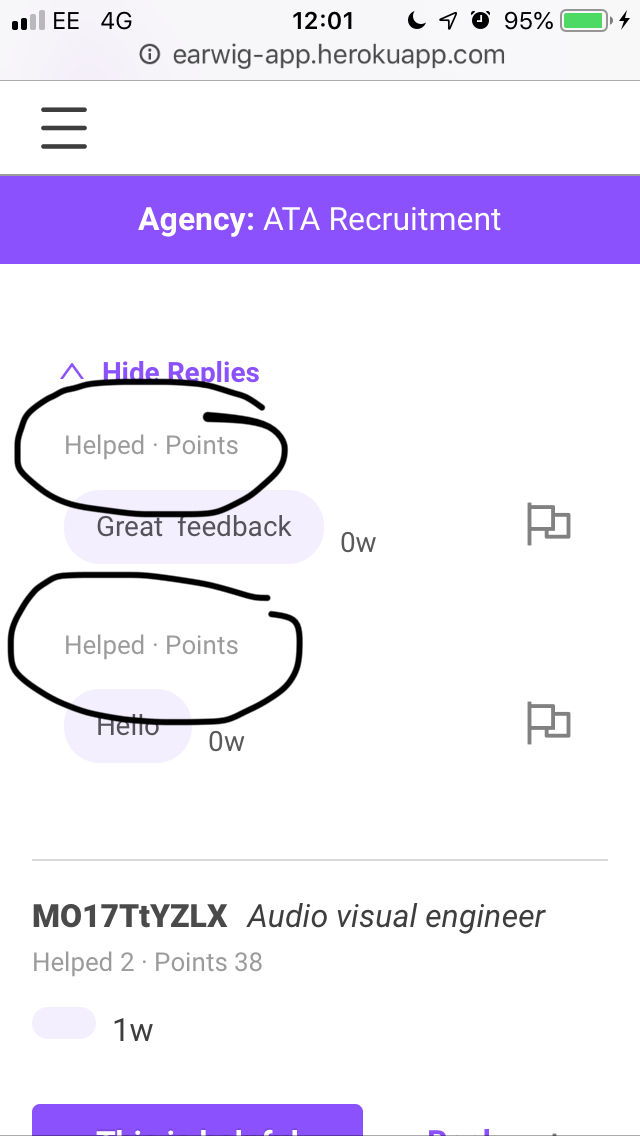 earwig ID, trade, and points are missing