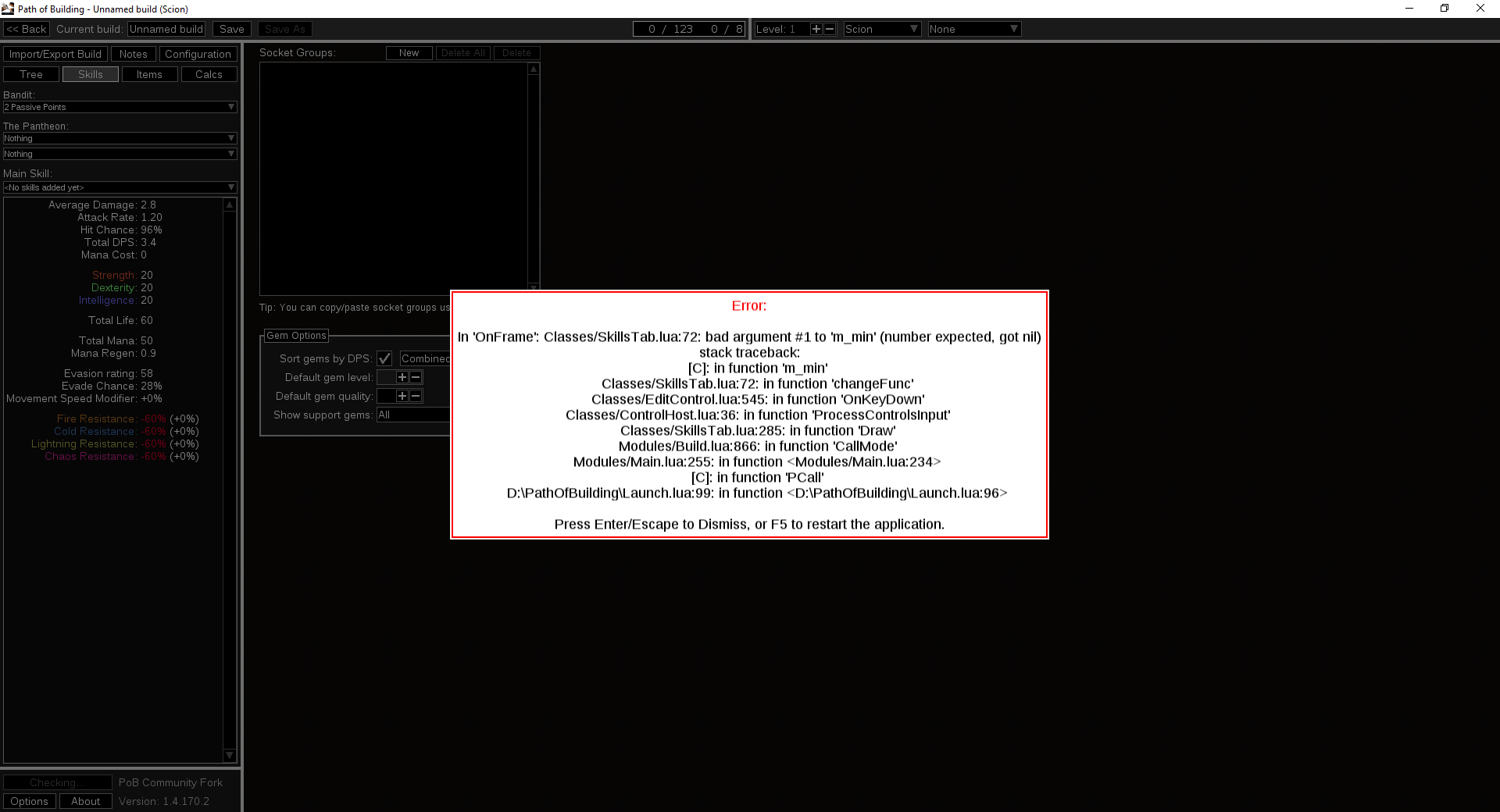 Error crash in skills tab · Issue #1154 · PathOfBuildingCommunity ...