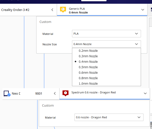 4.8.0 Nozzle size dropdown missing custom FDM · Issue 8954