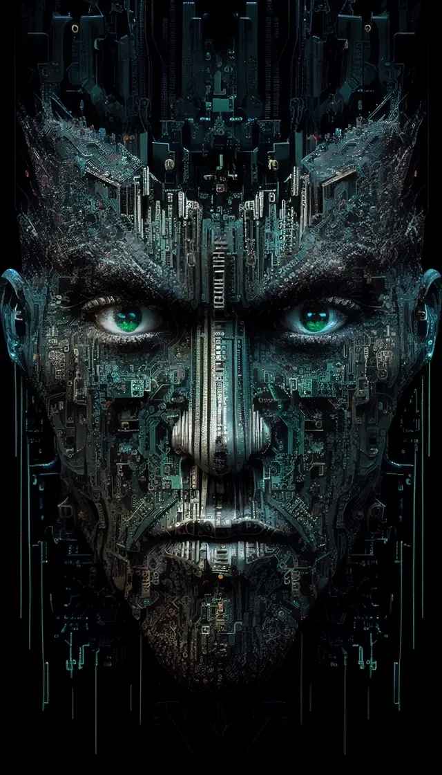 Example output: angry face made of electronic components and PCB circuits