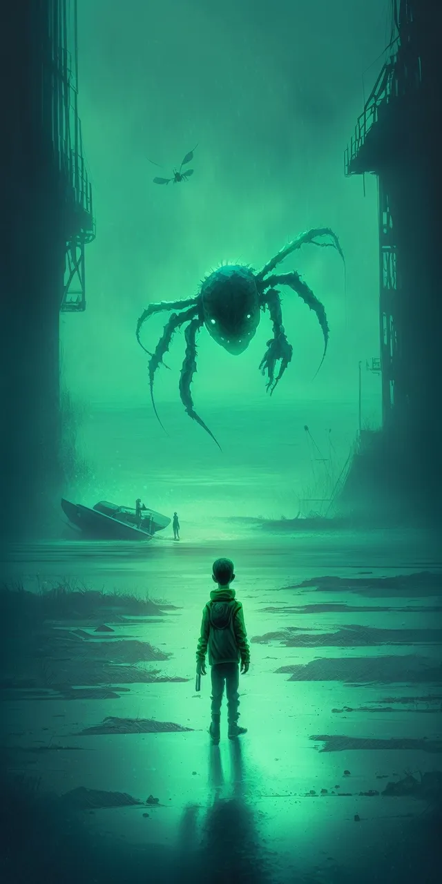Example output: dusty malachite endless see, child playing with a lobster, radioactive loneliness in teh mornig light, misty