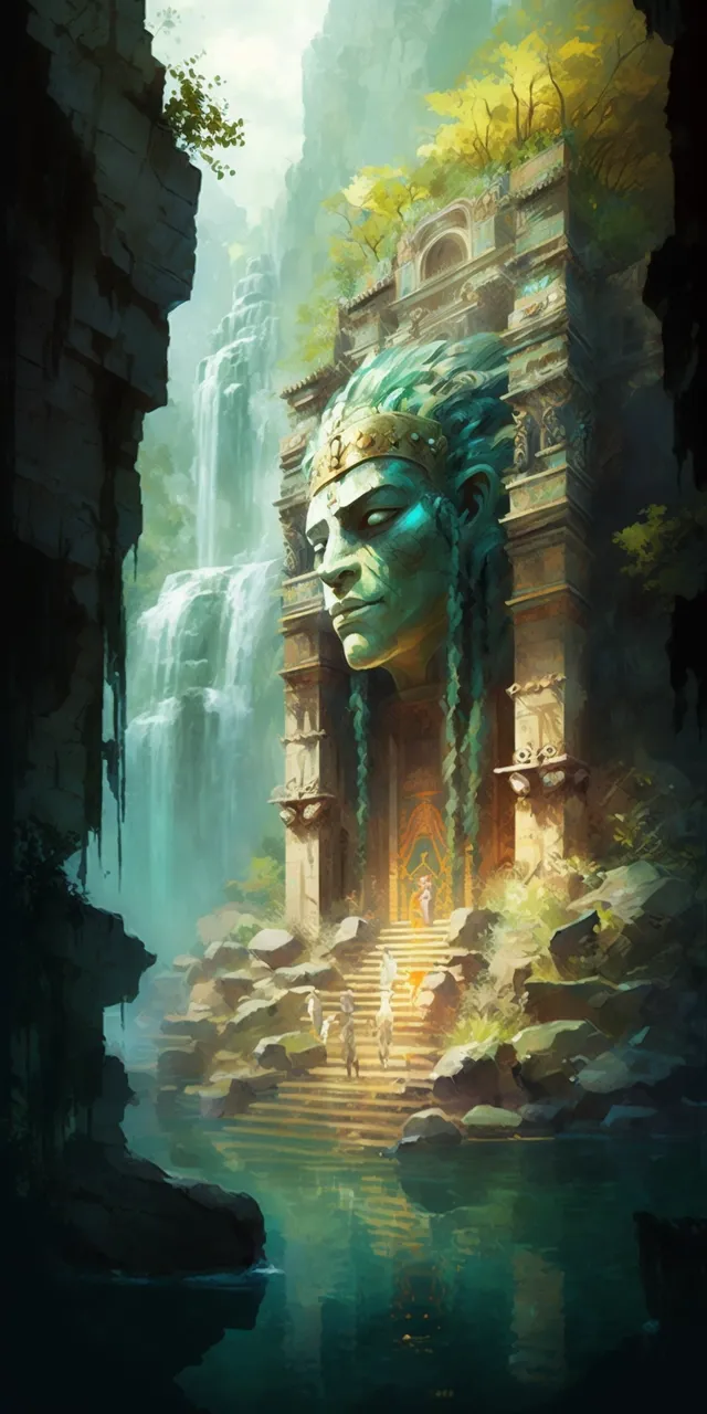 Example output: illustration in the style of Victor Mosquera, ultra-photorealistic, greens, blues, purples, golds, pinks
