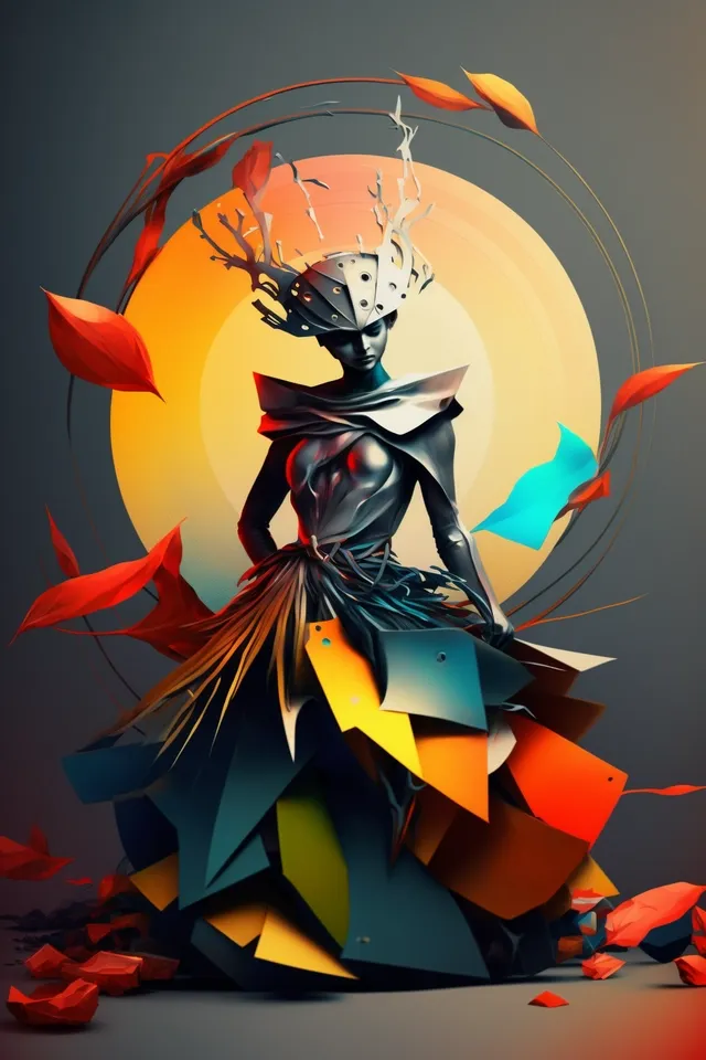 Example output: cyborg fusion of vinyl record, atoms, nanotubes haute couture, motion capture, minimalistic, by Issey Miyake