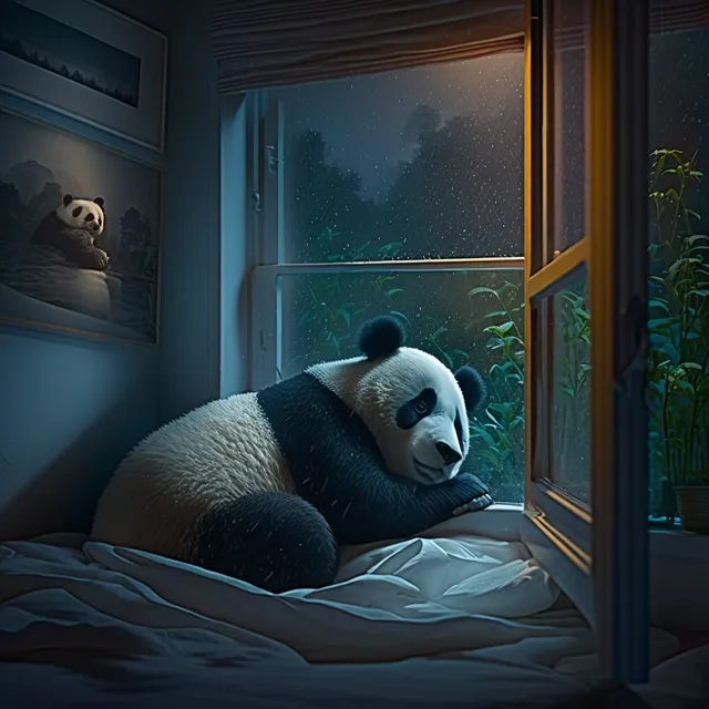 Example output: panda staying up at night