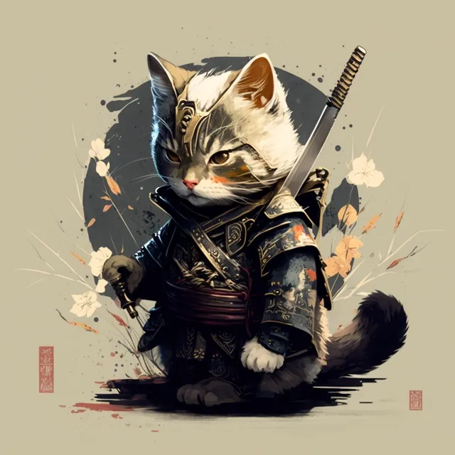 Example output: cute samurai cat
