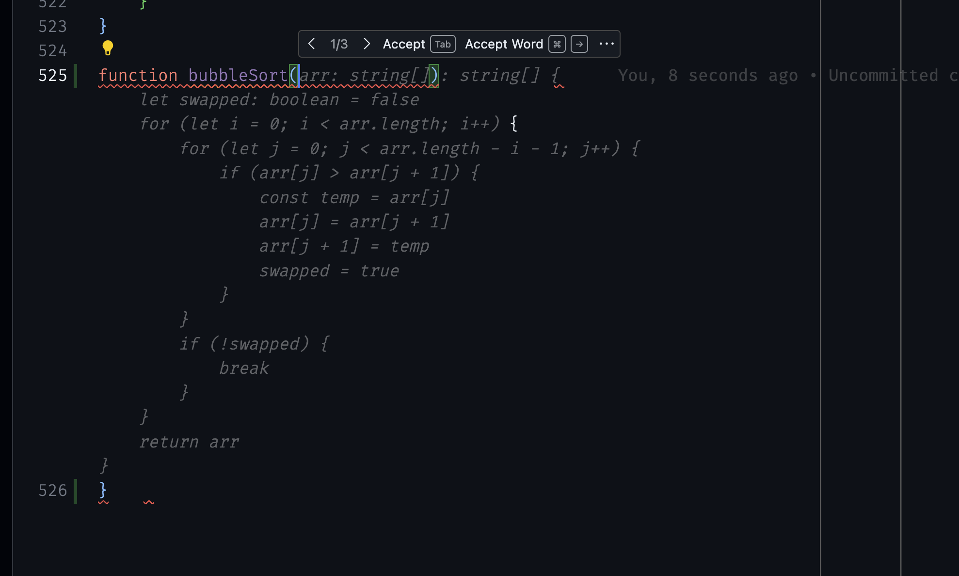 When creating a multi line completion with a suffix in