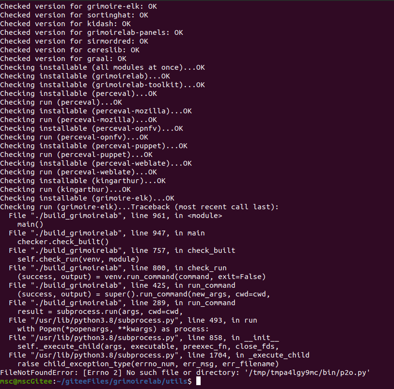 [Build Bug] p2o.py in grimoirelab-elk has been removed, check_run ...