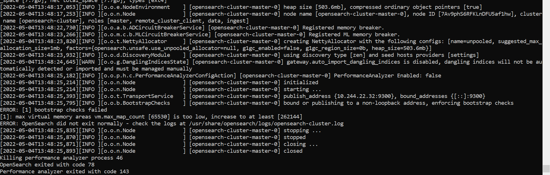 [BUG]uncaught exception in thread [main] org.opensearch.bootstrap