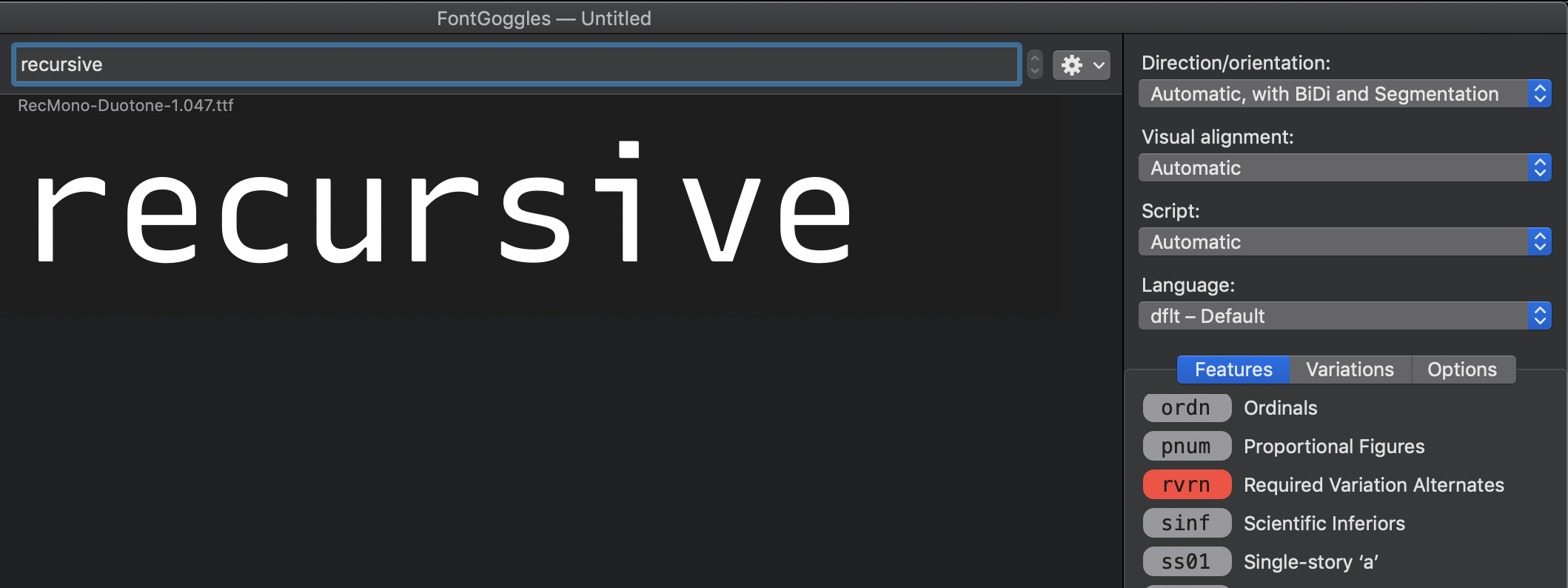 Rec Mono for Code fonts not showing correct forms of glyphs in certain ...