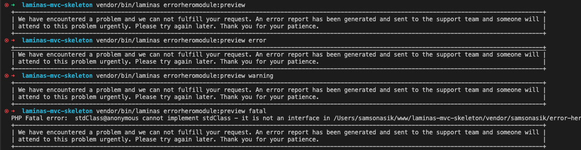 error preview in console