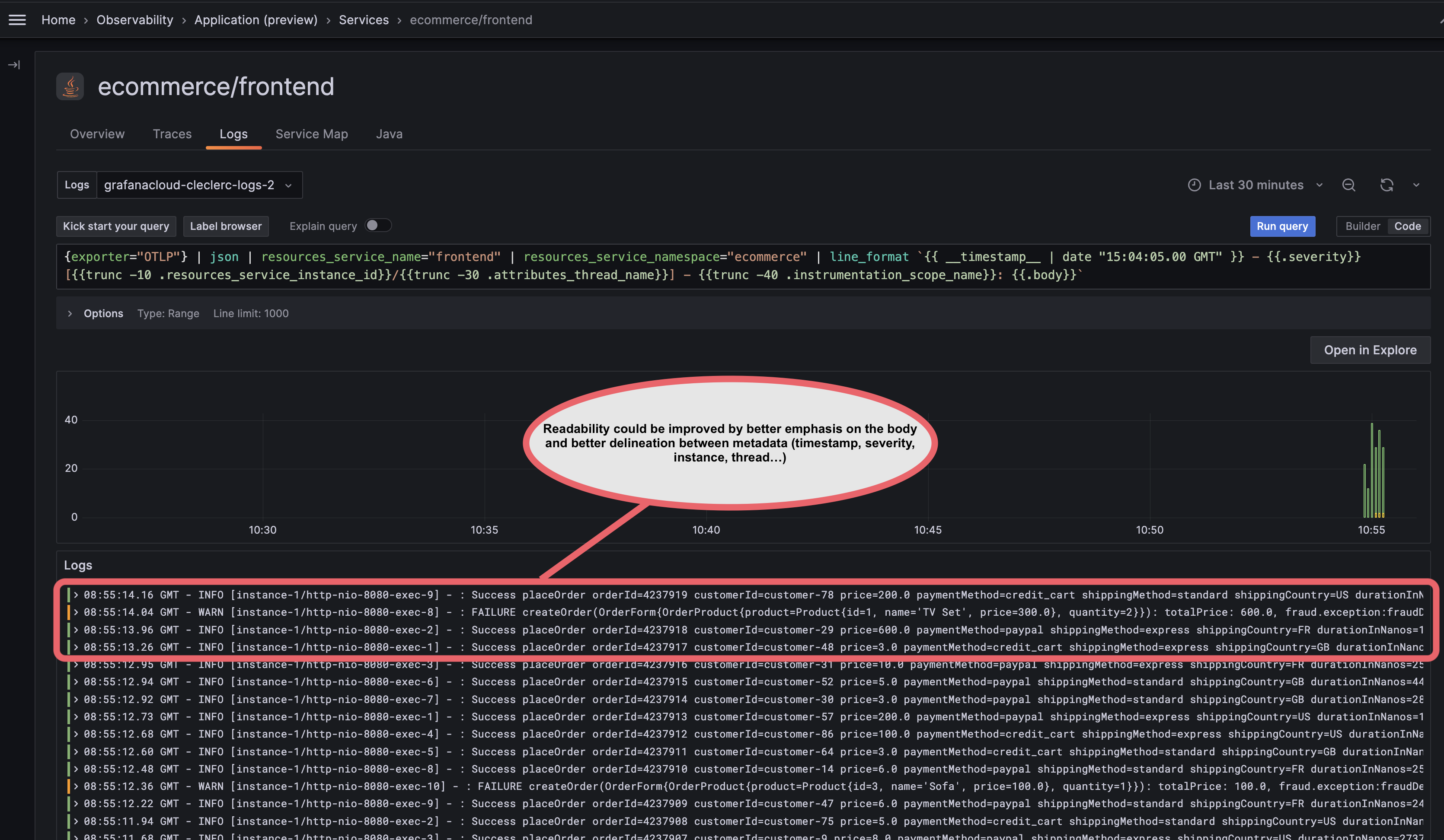 Format text on the grafana logs panel issue 9679 grafana loki github