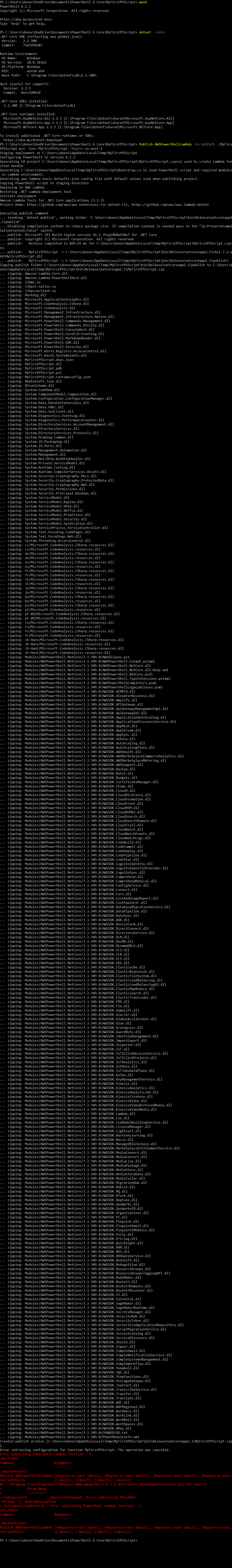 Error publishing PowerShell Lambda Function 1 · Issue 413 · · GitHub