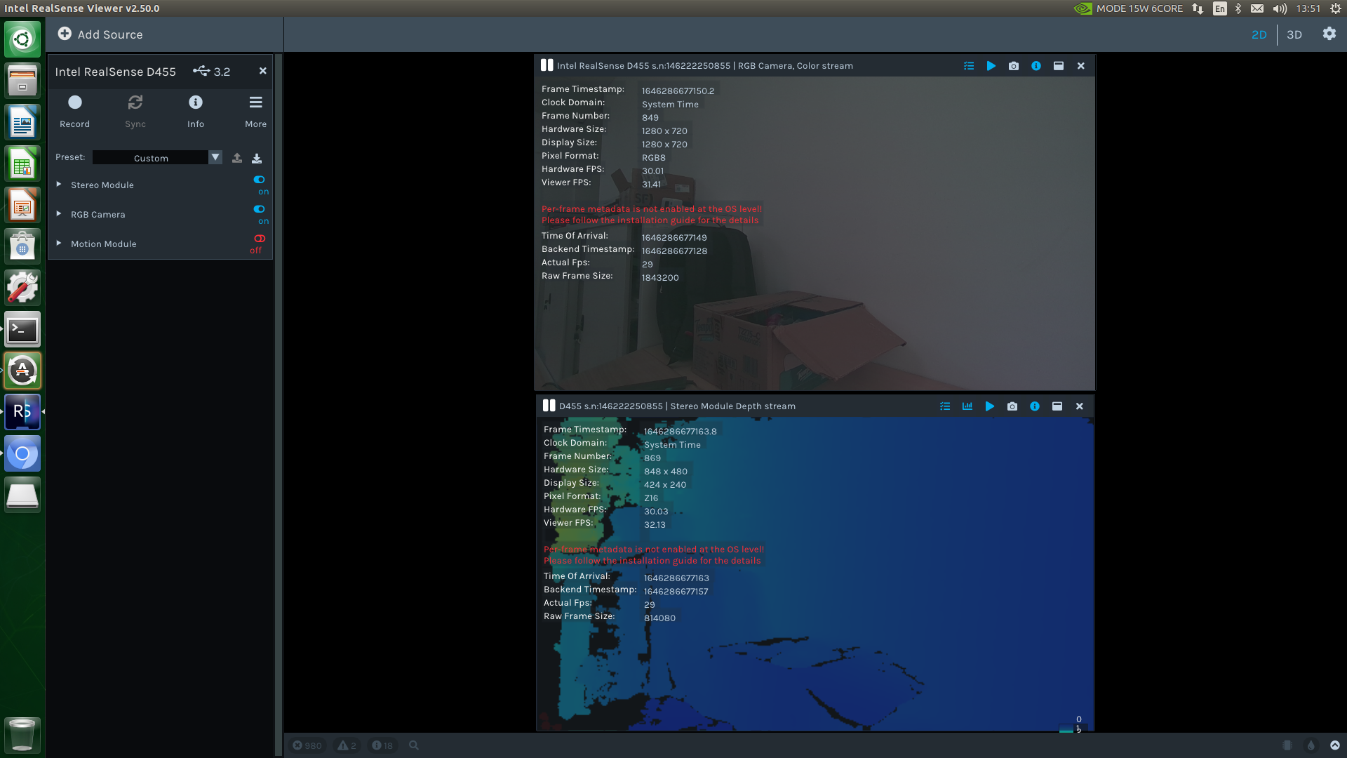 Perframe metadata is not enabled at the OS level! But, I want to get