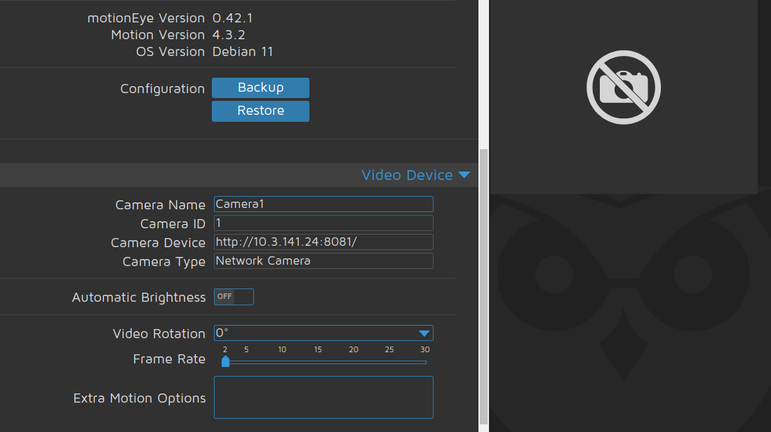 MotionEye won't display stream from Motion camera · Issue 2397