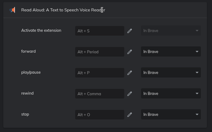 chrome://extensions/shortcuts page where we can add keyboard shortcuts