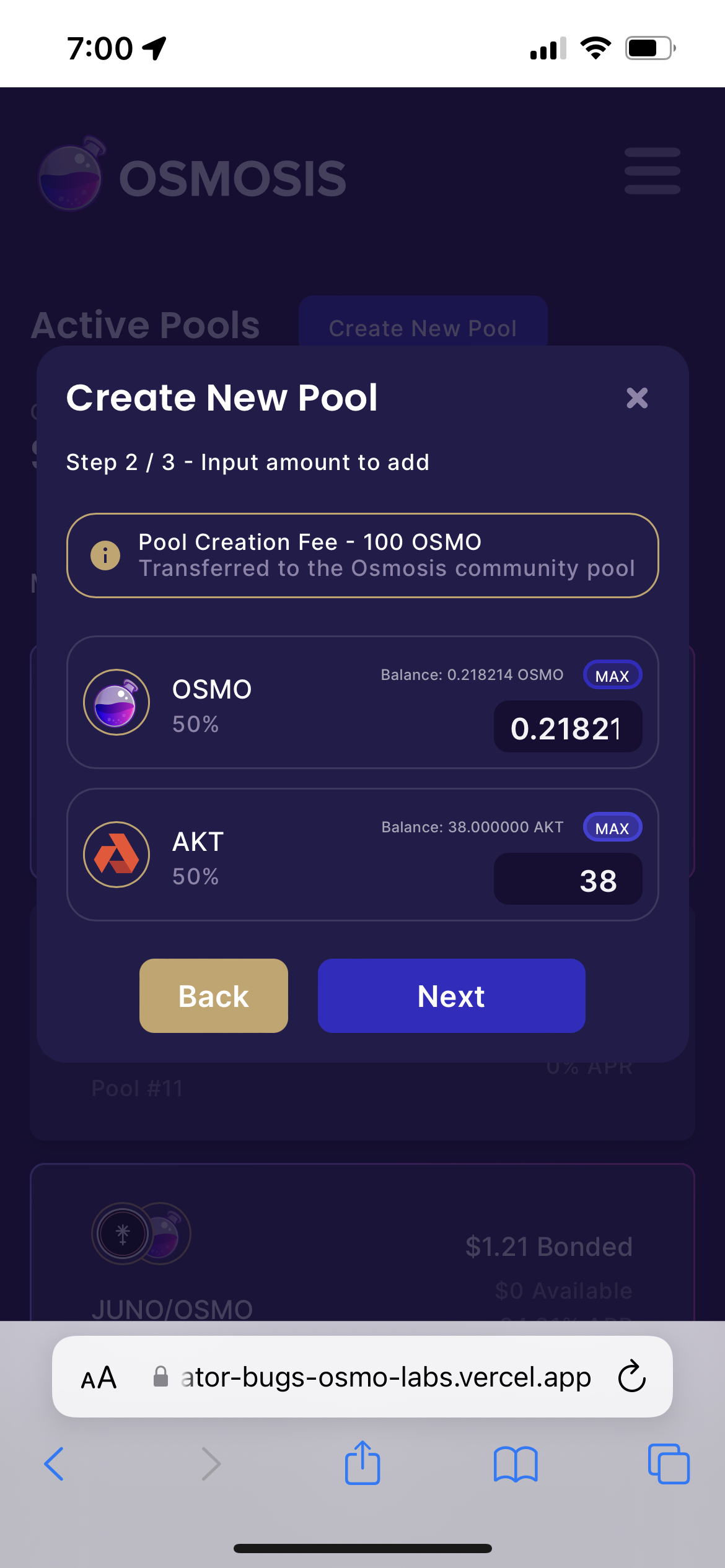 [Testcase Pools page] Add liquidity to pool's input on iphone · Issue