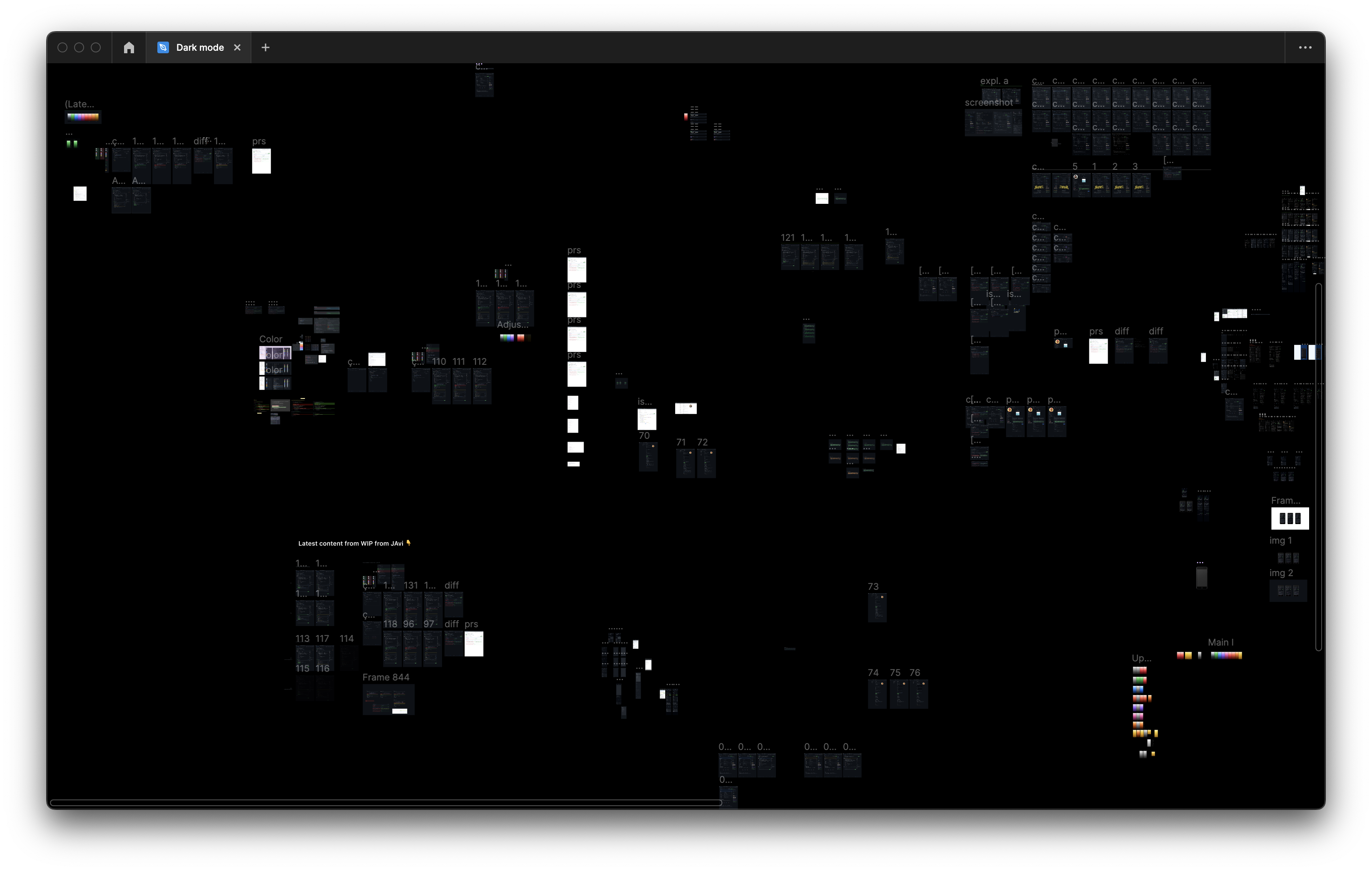 A screenshot of the Figma file we made while designing GitHub dark mode