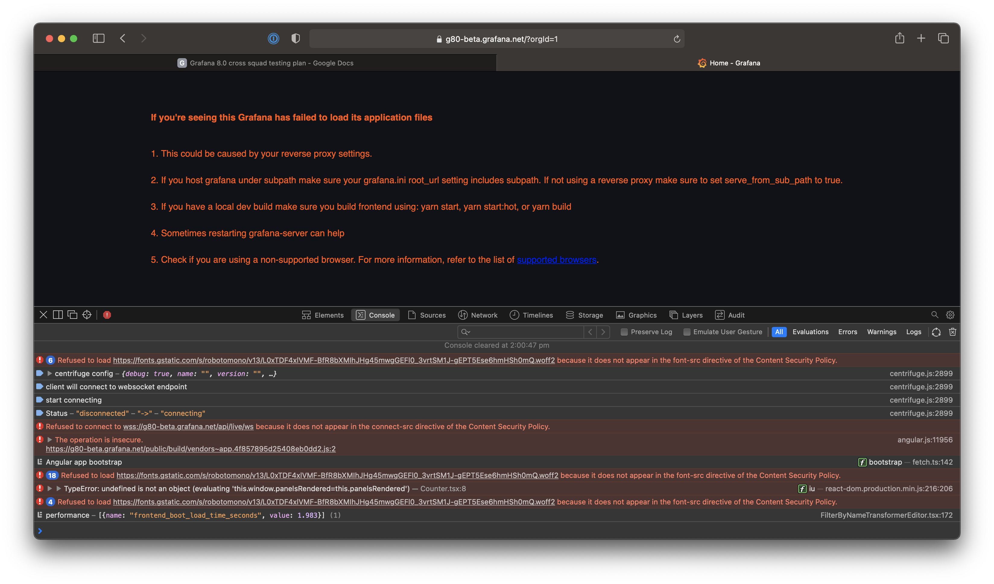 Grafana 8.0-beta2 fails to load in Safari. · Issue #34897 · grafana ...