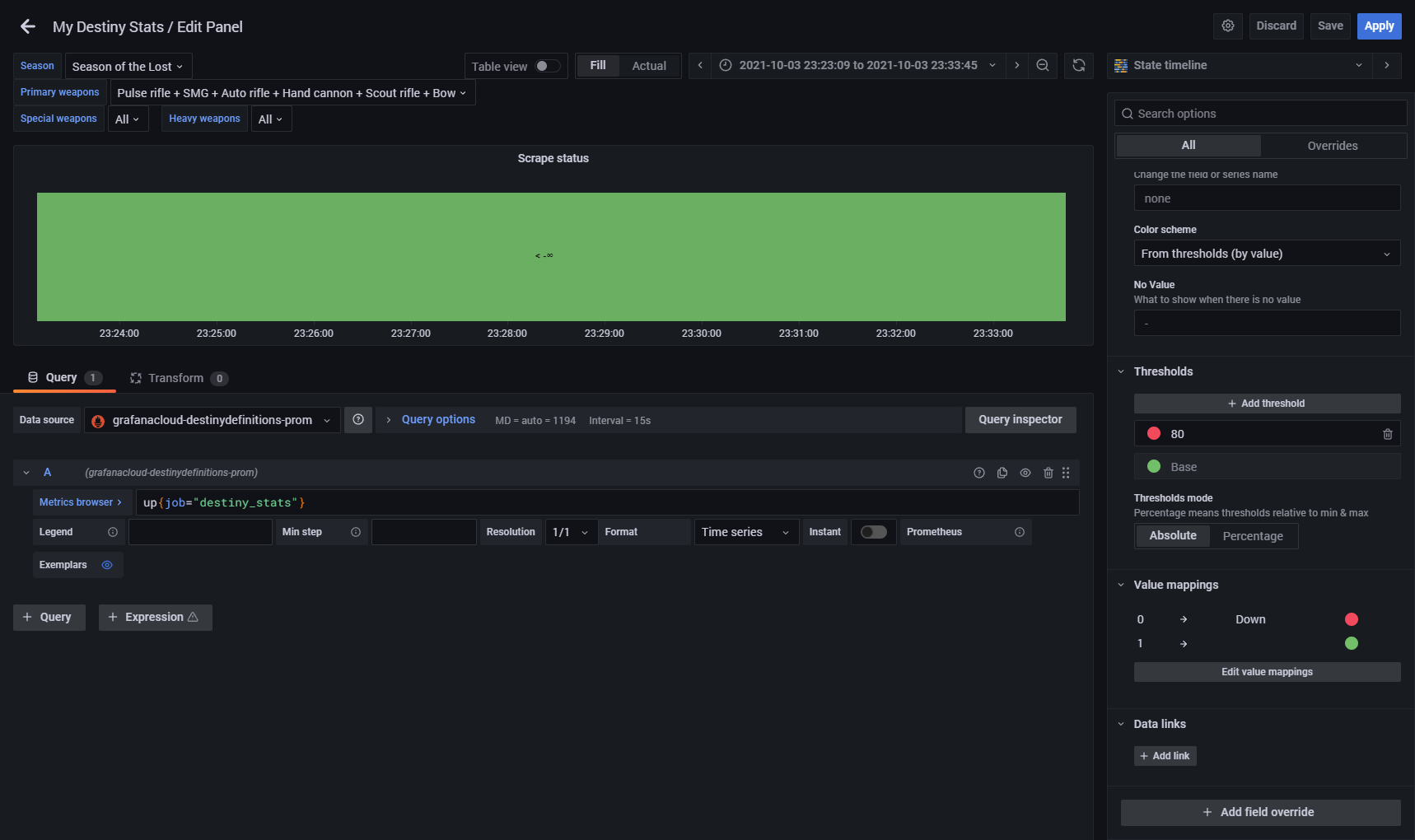 State timeline value mapping no longer shows error state since 8.2.0 ...