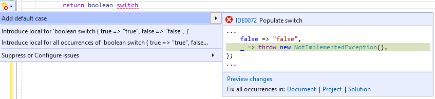 "IDE0072: Populate switch" showing up on complete switch expression ...