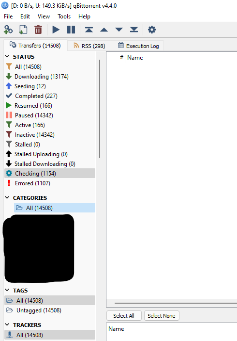 Torrent Part Checker Checking filter shows that it has a number of torrents but is blank ...