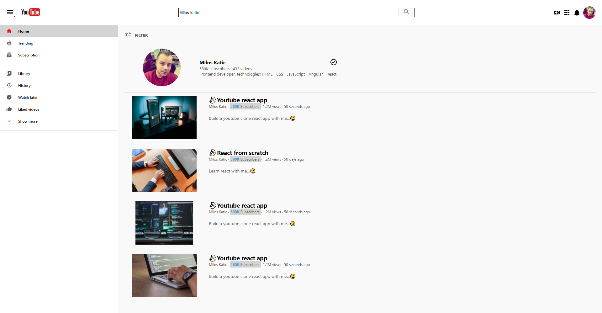GitHub - MilosKatic/youtube-demo-Reactjs: Youtube frontend clone