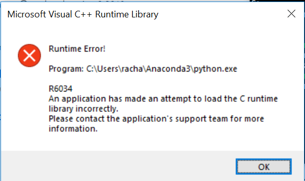 Microsoft Visual C Runtime Library Error On Windows Issue 45 Conda Conda Github