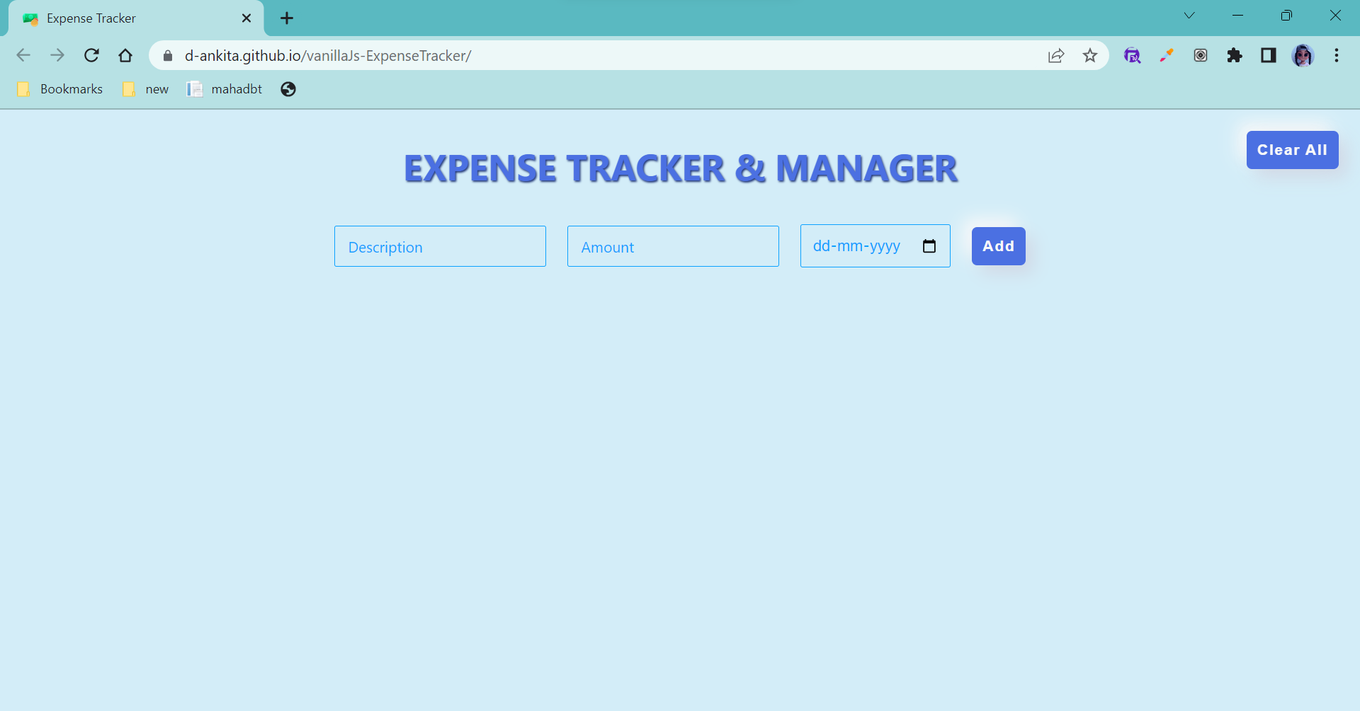 GitHub - D-Ankita/vanillaJs-ExpenseTracker: Expense Tracker created ...
