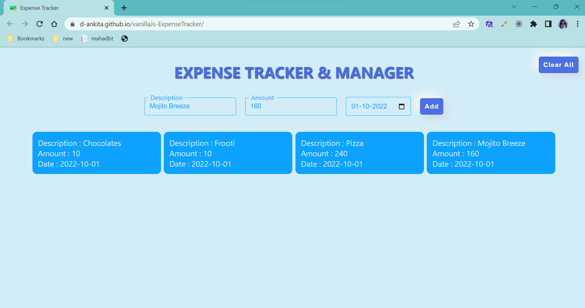 GitHub - D-Ankita/vanillaJs-ExpenseTracker: Expense Tracker created ...