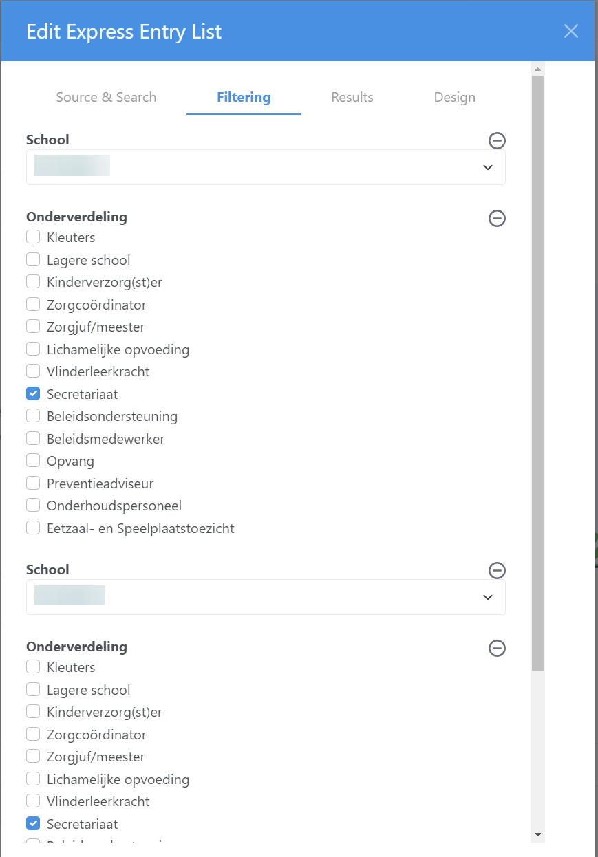 Express list entry block shows same filtering options twice · Issue ...