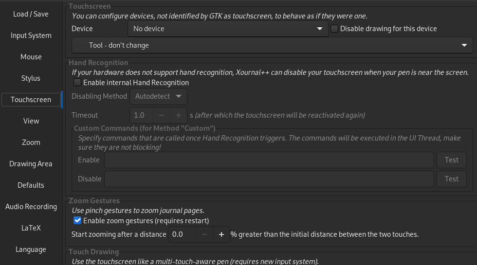 After using Xournal++ Touchpad and Touchscreen system settings are ...