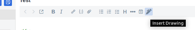 A pen icon labeled "insert drawing" is shown in the markdown toolbar, just to the right of the "insert date" button.
