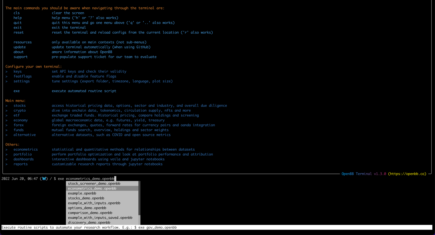 Routine Exe OpenBB Terminal