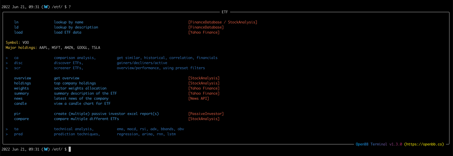 ETF Menu with ETF Loaded