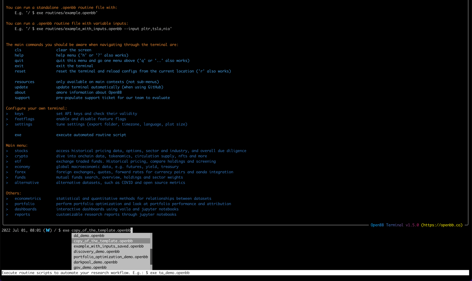 Show Copy of Template OpenBB Script