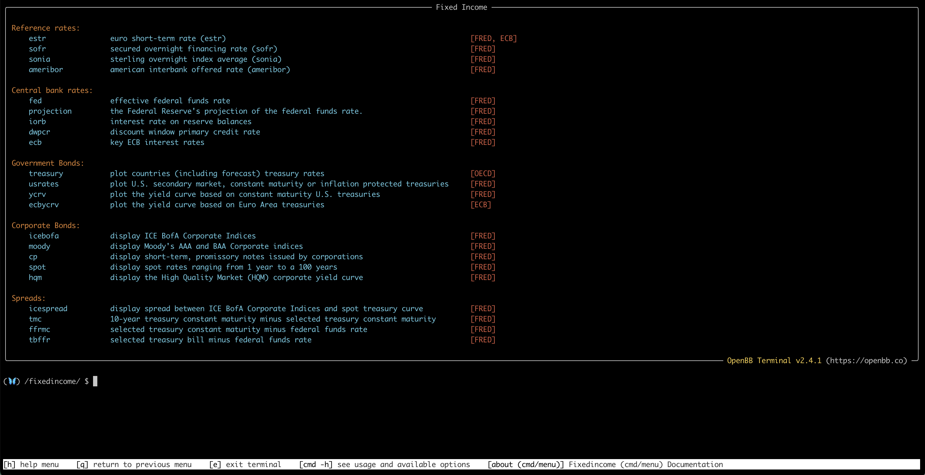 Fixed Income Menu