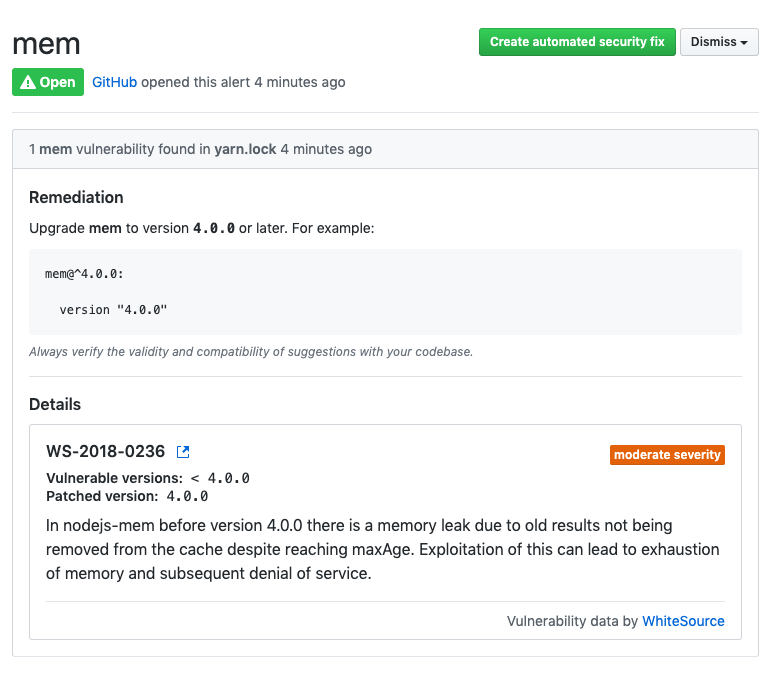 Github vulnerability warning for "mem" · Issue #1789 · nrwl/nx · GitHub
