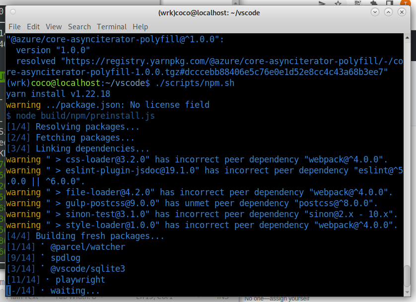 linux chroot builds Readme update, vscode yarn errors, Husky error or
