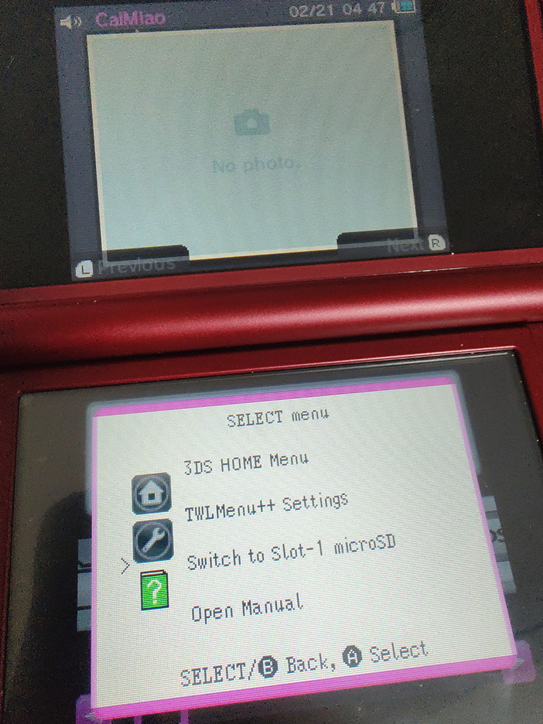 SD card switch invisible in SELECT menu, when launching flashcard with