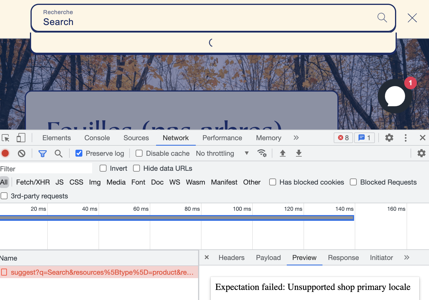 Predictive search does not fail gracefully with unsupported primary ...