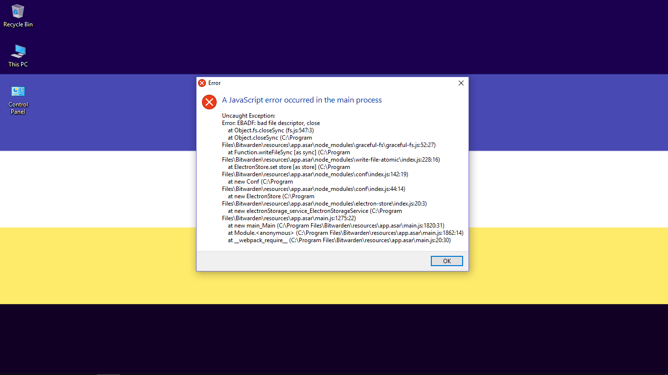 JavaScript error occured in main process · Issue #265 · bitwarden ...