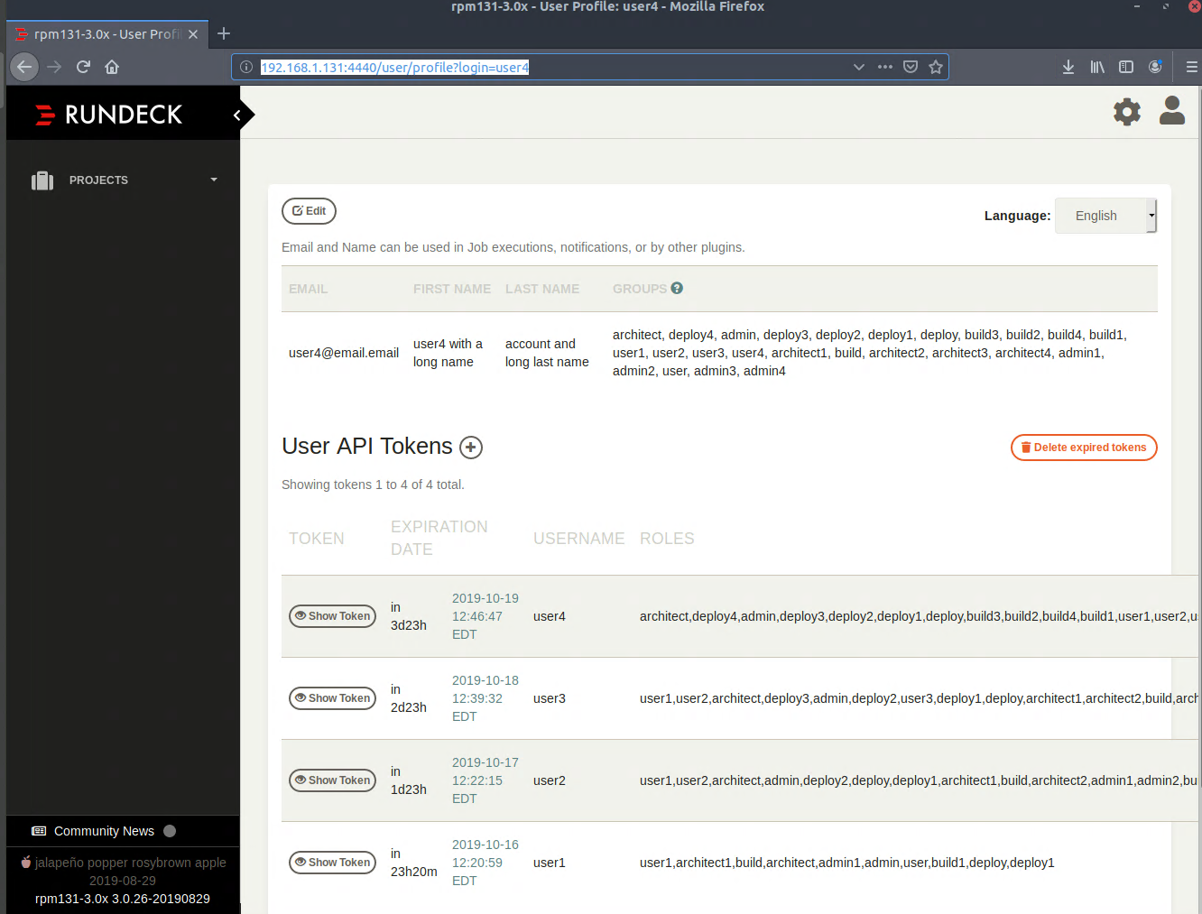GUI - Unable to Delete User API Tokens with large role list · Issue ...