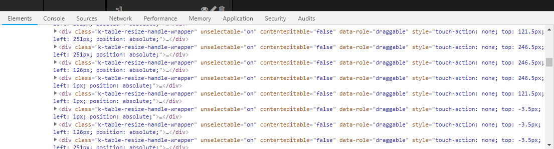 Kendo Core drag and drop (resizing table generate a lot of new classes ...