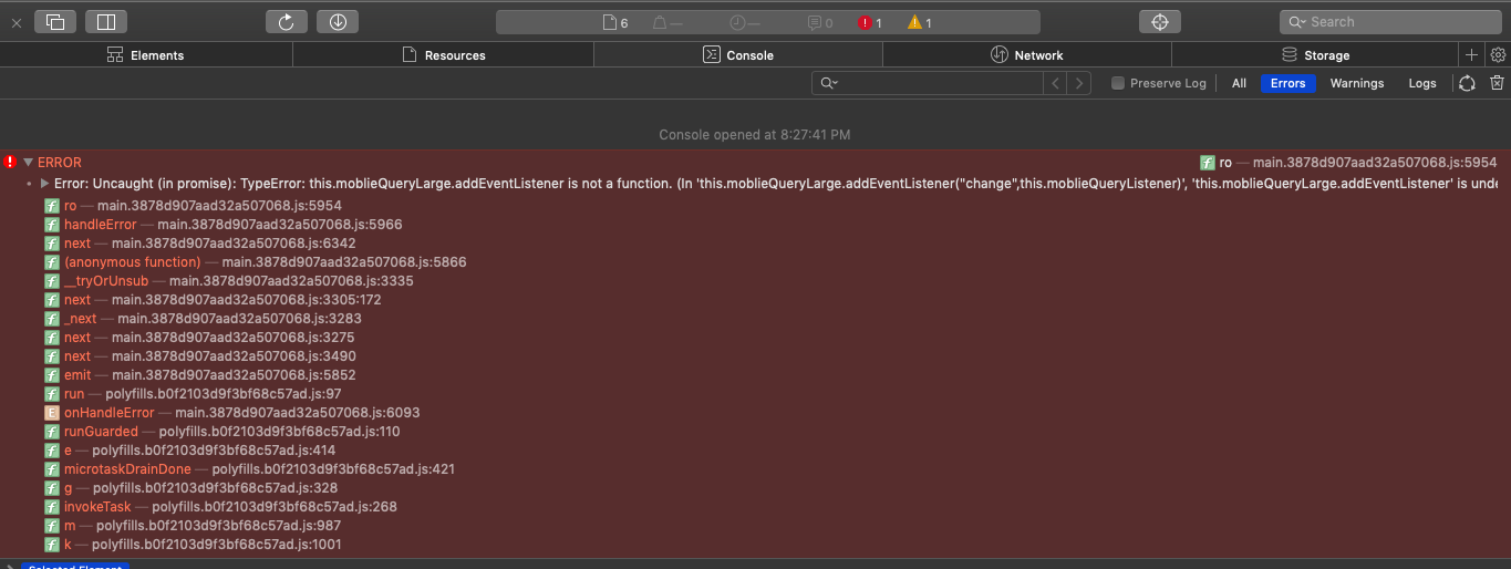 MobileQuery addEventListener Is Undefined In Safari Issue 28798