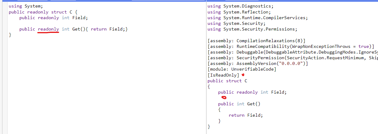 Infer isreadonly from structs ("readonly struct" in C#) to avoid struct ...