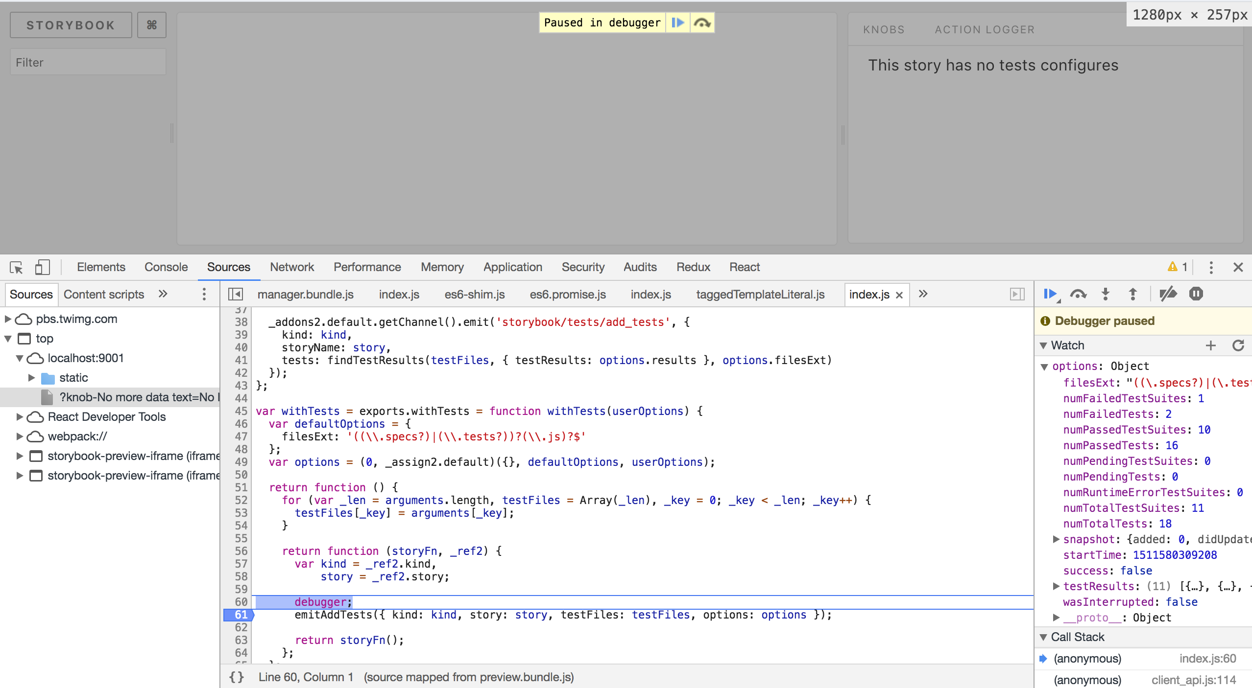 No tests found using the addonjest